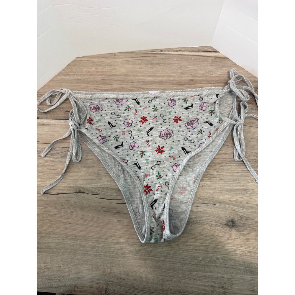 Savage X Fenty Tis the Savage Side Tie Bikini Underwear Gray XL New